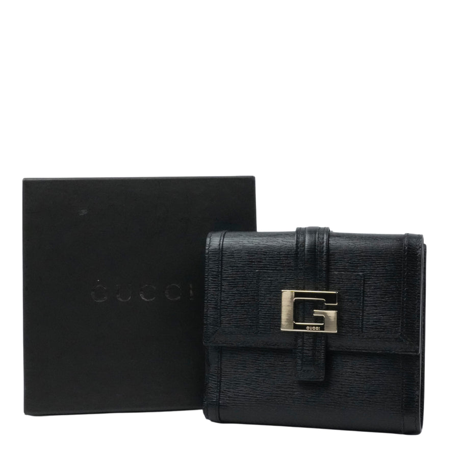 GUCCI Leather Logo W-Hook Compact Wallet