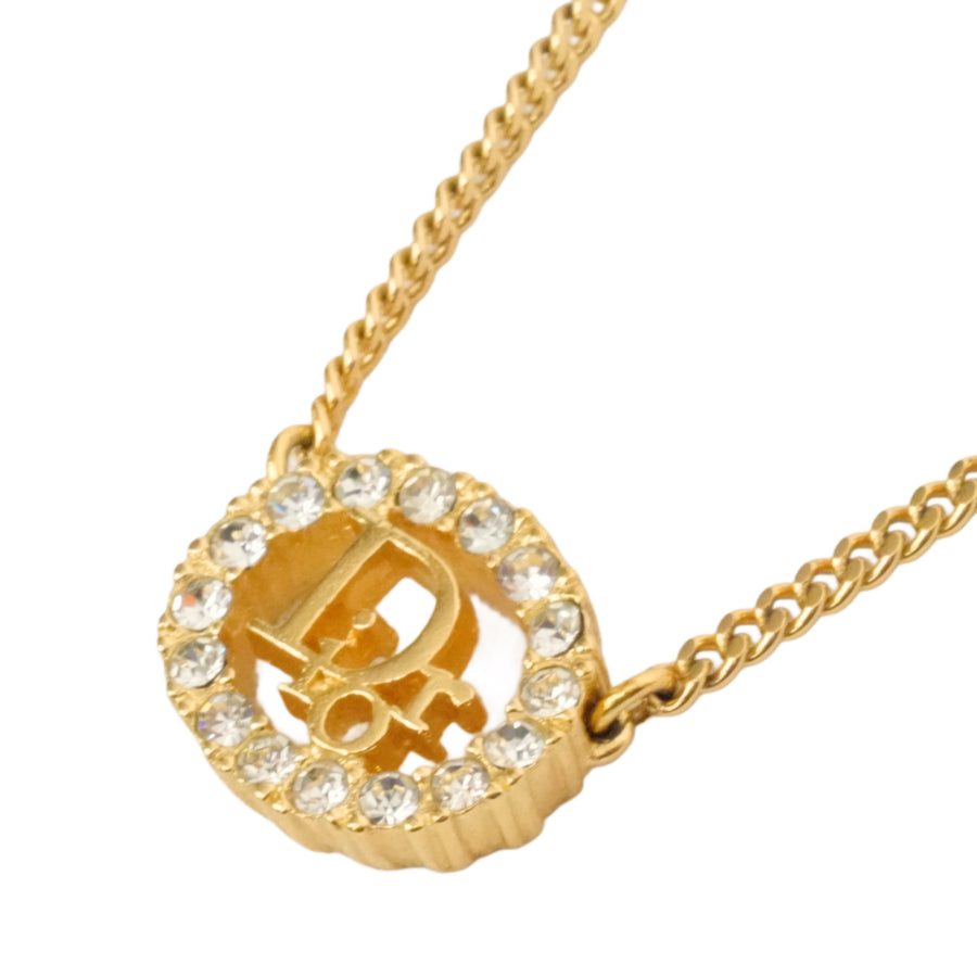 CHRISTIAN DIOR Logo Oval Rhinestone Necklace