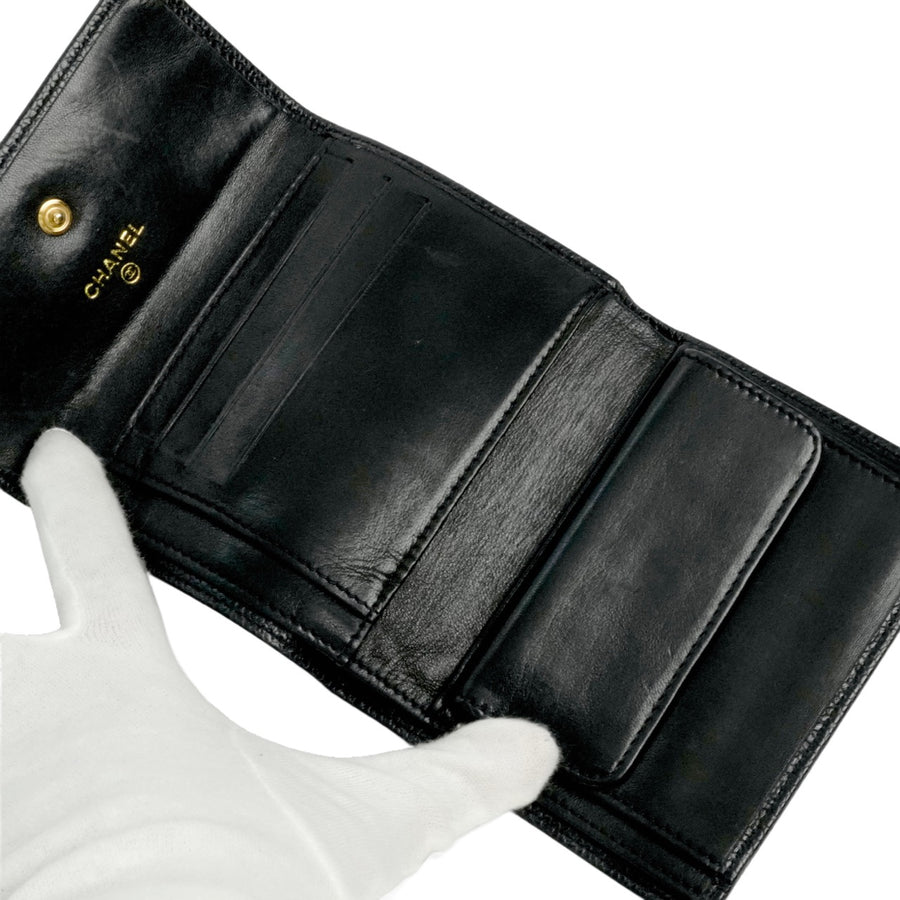 CHANEL 2003–2004 Caviar Leather Tri-Fold Wallet