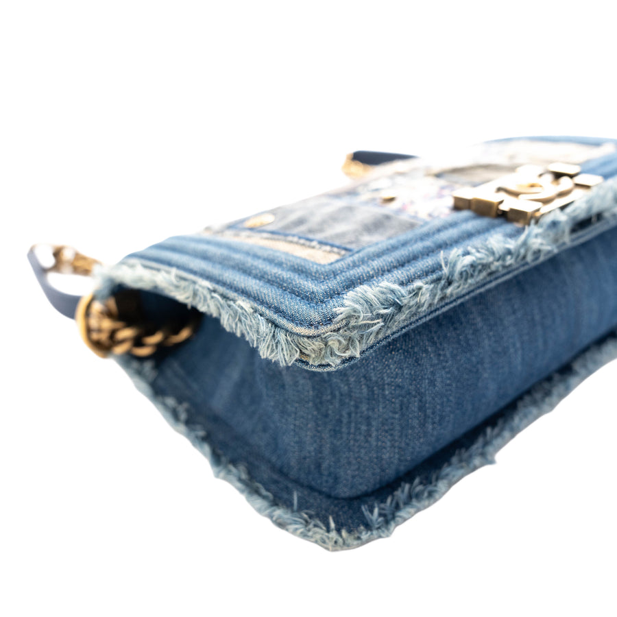 CHANEL Coco Mark Patchwork Denim Shoulder Bag