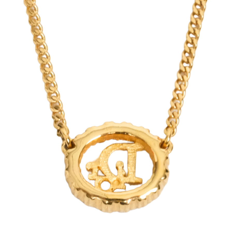 CHRISTIAN DIOR Logo Oval Rhinestone Necklace