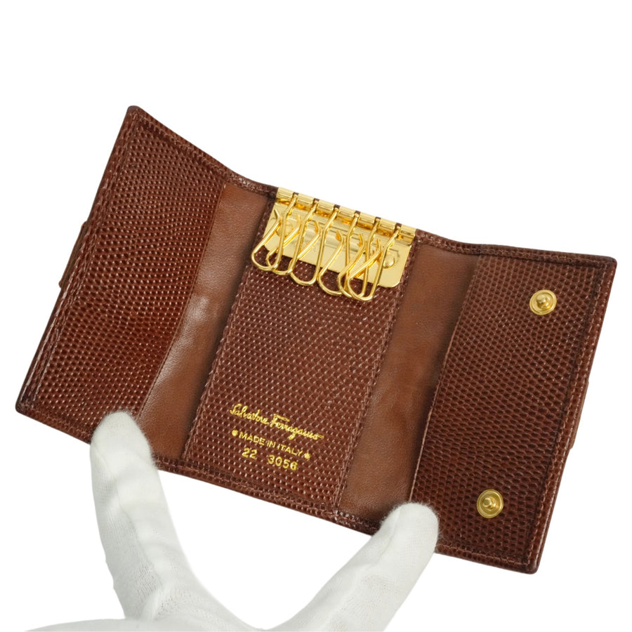SALVATORE FERRAGAMO Lizard Pattern Vara Plate Key Case