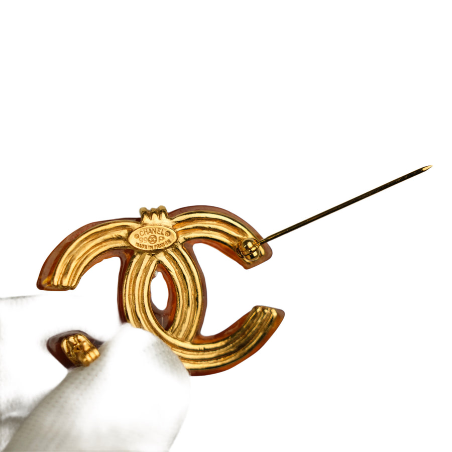 CHANEL Tortoise Shell Coco Mark Brooch