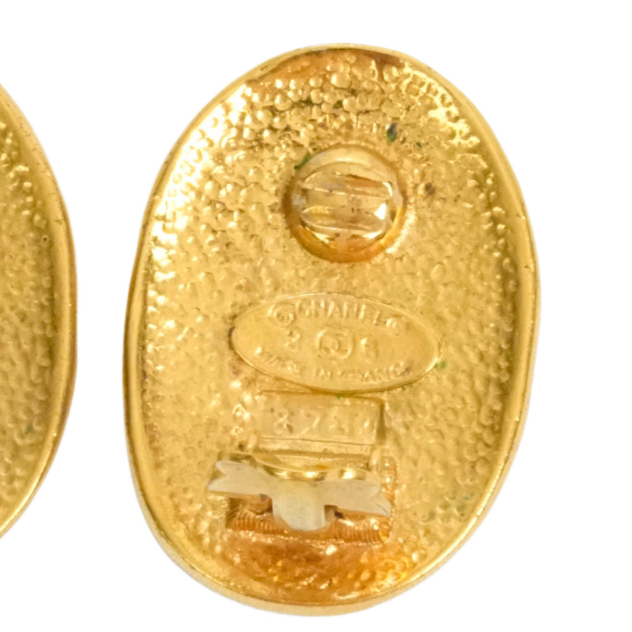 CHANEL Crown Motif Oval Plate Earrings