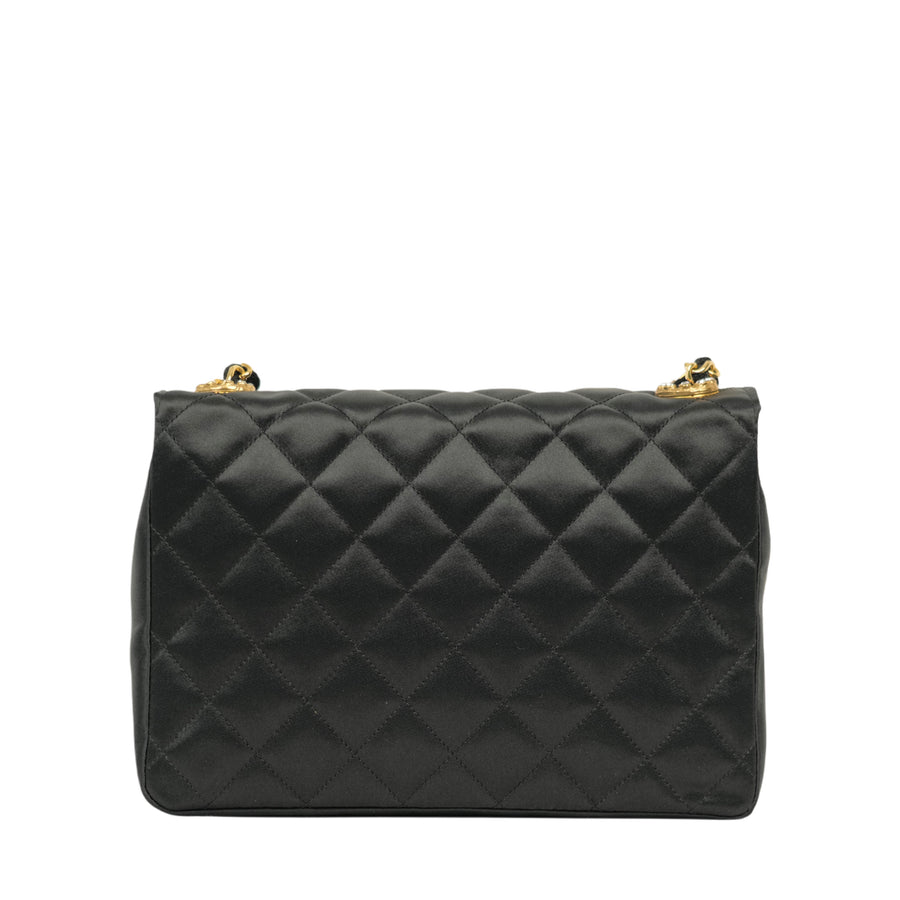 CHANEL 1986–1988 Matelassé Rhinestone Coco Mark Chain Shoulder Bag