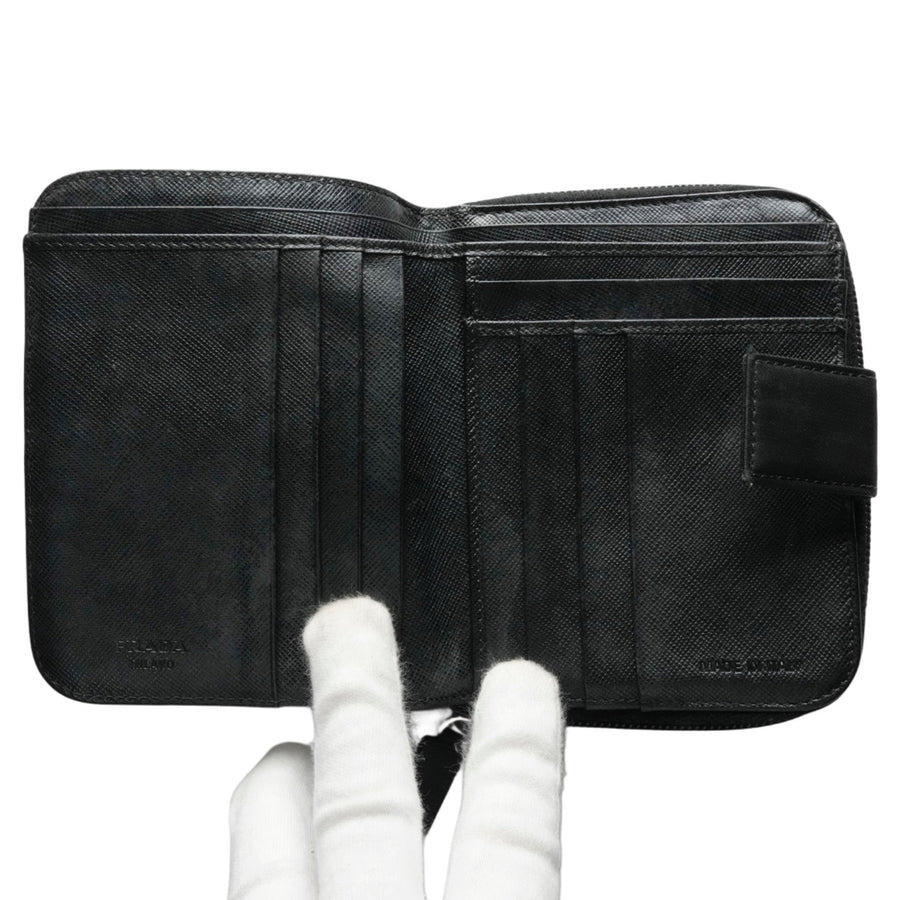 PRADA Nylon Round Zip Compact Wallet