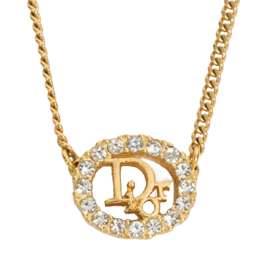 CHRISTIAN DIOR Logo Oval Rhinestone Necklace