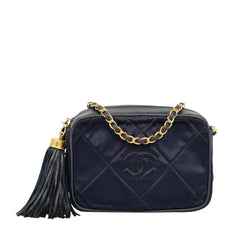 CHANEL 1986-1988 Matelasse Fringe Chain Satin Shoulder Bag