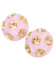 Vintage-Style Circle Motif Enamel Rhinestone Earrings