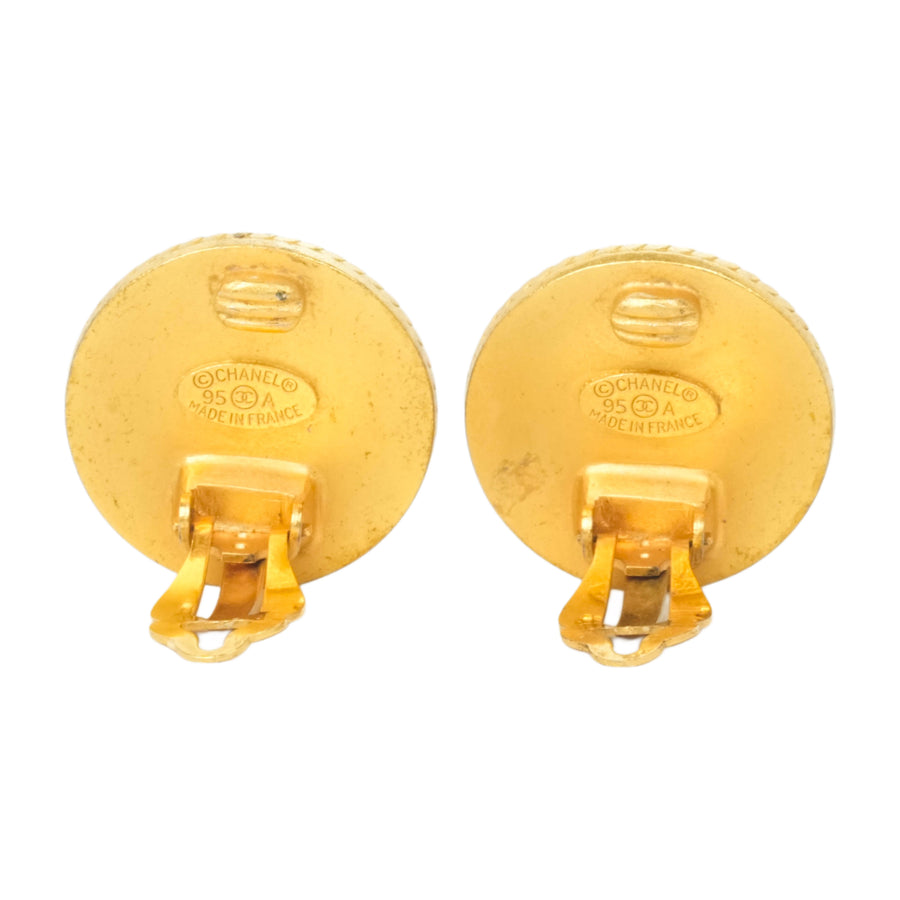 CHANEL Wood Shell Button Coco Mark Earrings