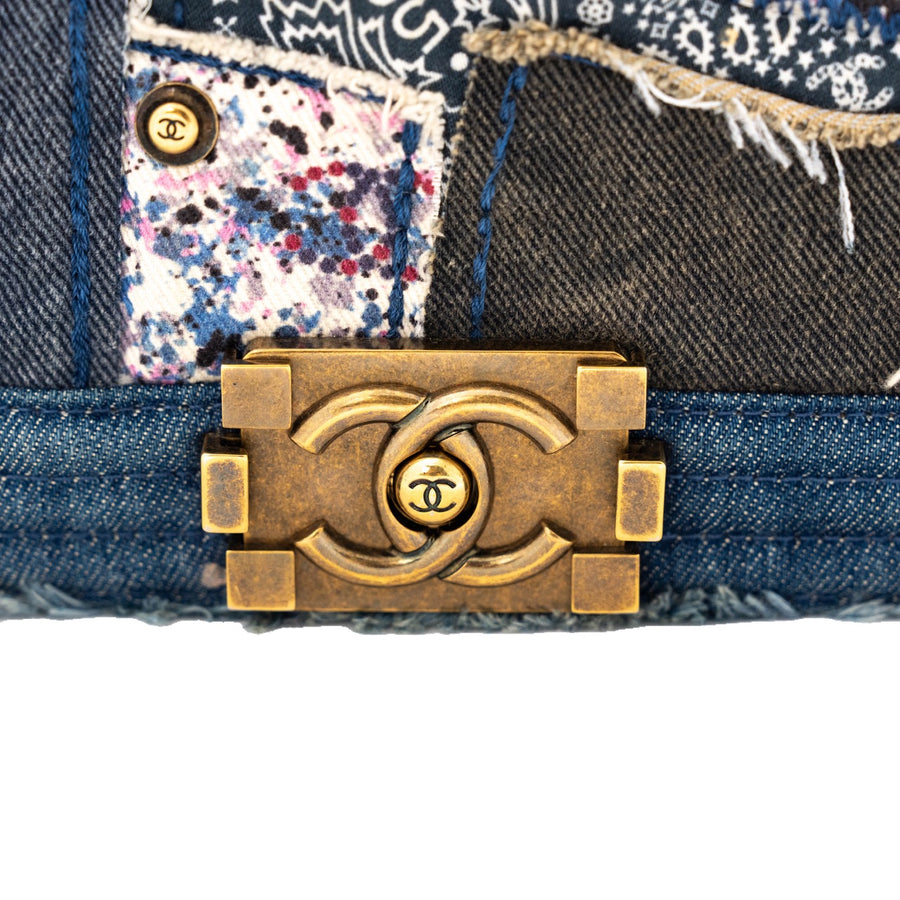 CHANEL Coco Mark Patchwork Denim Shoulder Bag