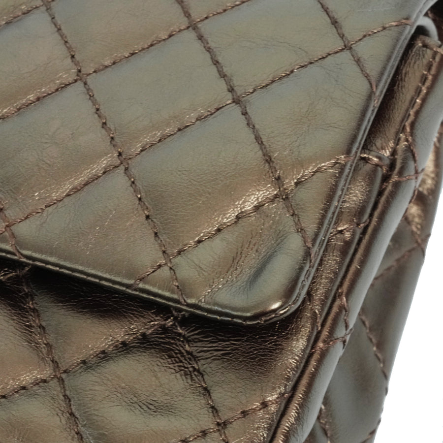 CHANEL 2008-2009 2.55 Matelassé Chain Double Flap Shoulder Bag with Pouch