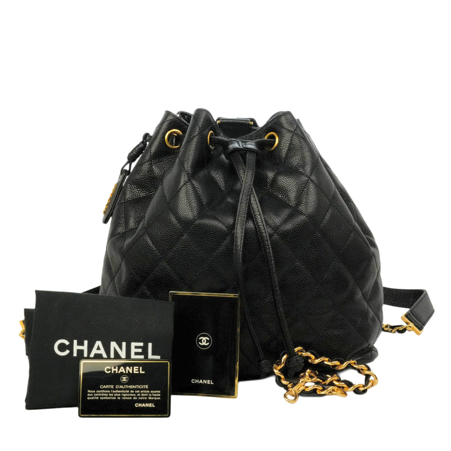 CHANEL 1994–1996 Drawstring Style Caviar Leather Backpack / Handbag