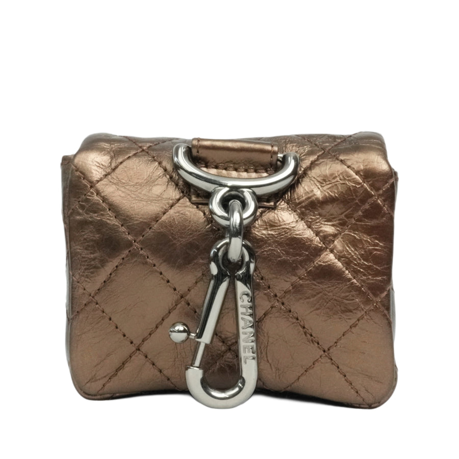 CHANEL 2008-2009 2.55 Matelassé Chain Double Flap Shoulder Bag with Pouch