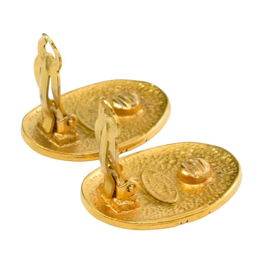 CHANEL Crown Motif Oval Plate Earrings