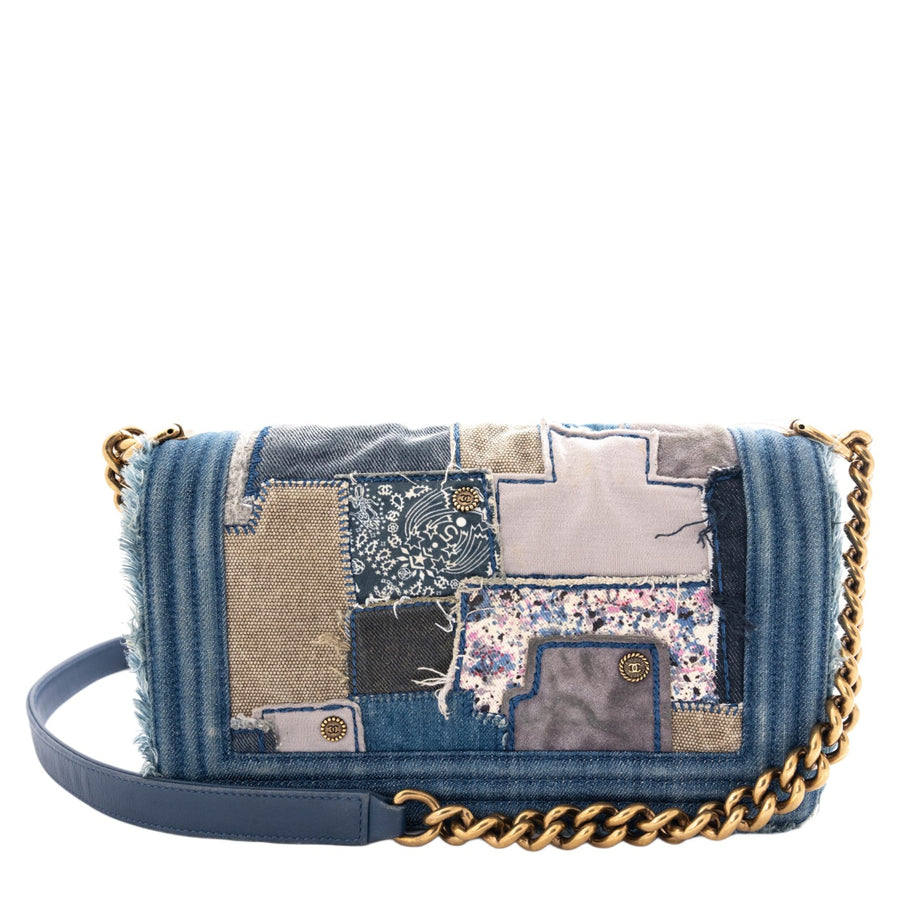 CHANEL Coco Mark Patchwork Denim Shoulder Bag