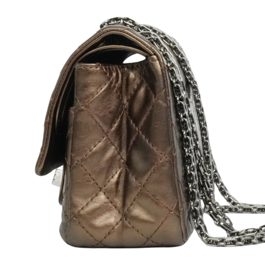 CHANEL 2008-2009 2.55 Matelassé Chain Double Flap Shoulder Bag with Pouch