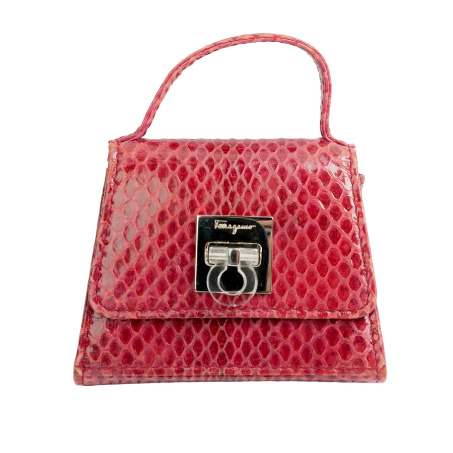 SALVATORE FERRAGAMO Ultra Rare Lizard Leather Parent-Child Bag Handbag
