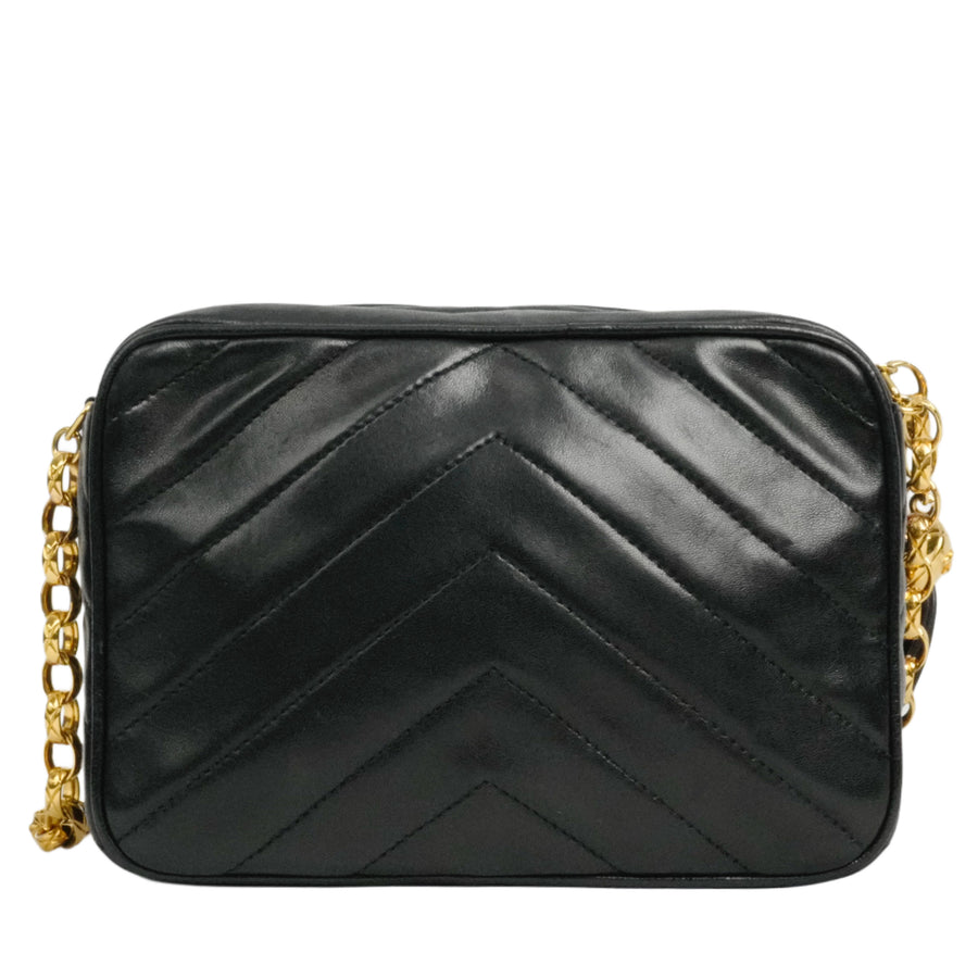 CHANEL 1991-1994 Coco Mark V-Stick Chain Lambskin Shoulder Bag