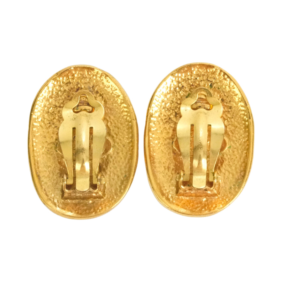 CHANEL Crown Motif Oval Plate Earrings