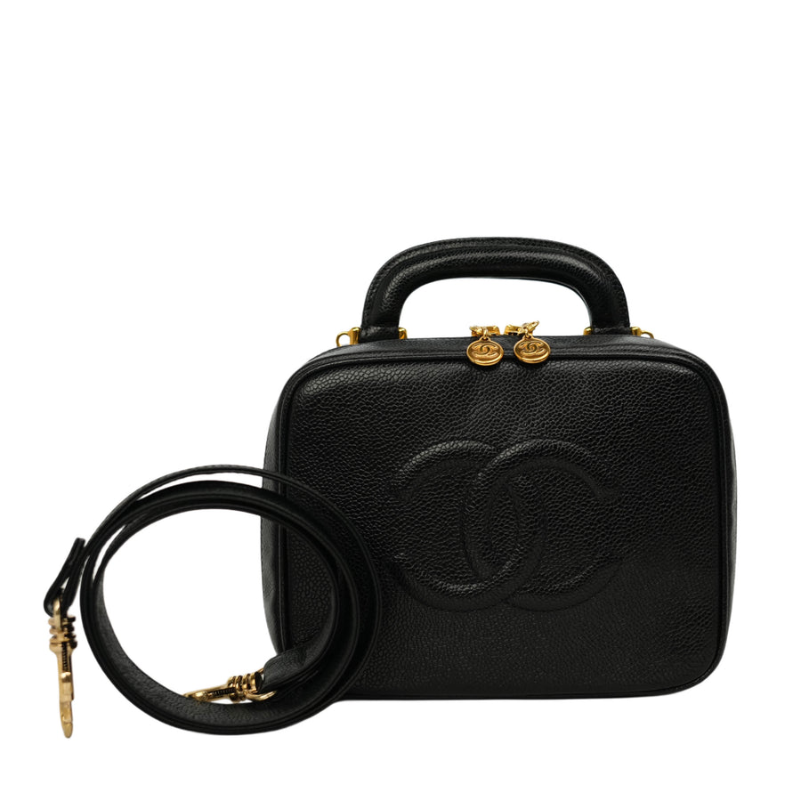 CHANEL 1996–1997 Caviar Leather Vanity Handbag / Shoulder Bag 2-Way