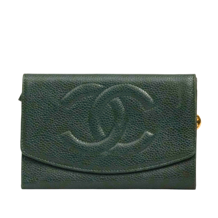 CHANEL 1996–1997 Coco Mark Caviar Leather Bi-Fold Long Wallet