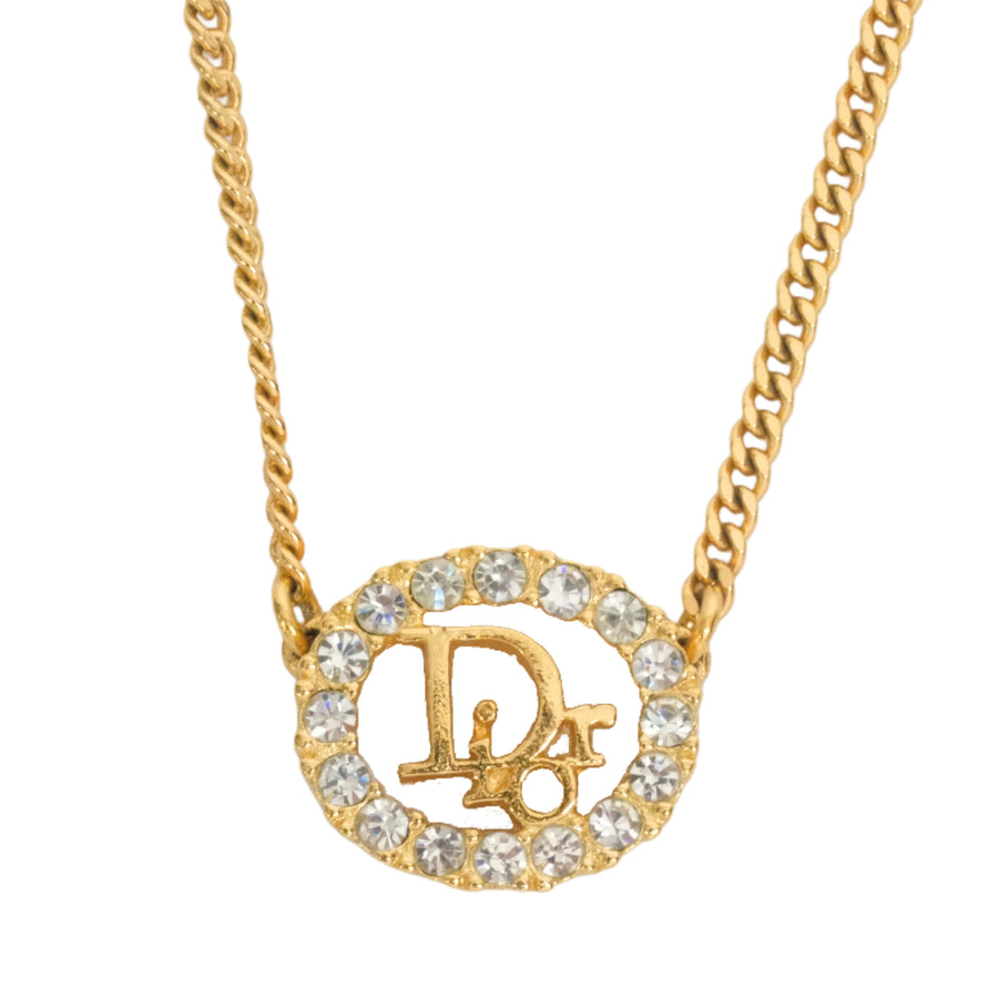 CHRISTIAN DIOR Logo Oval Rhinestone Necklace