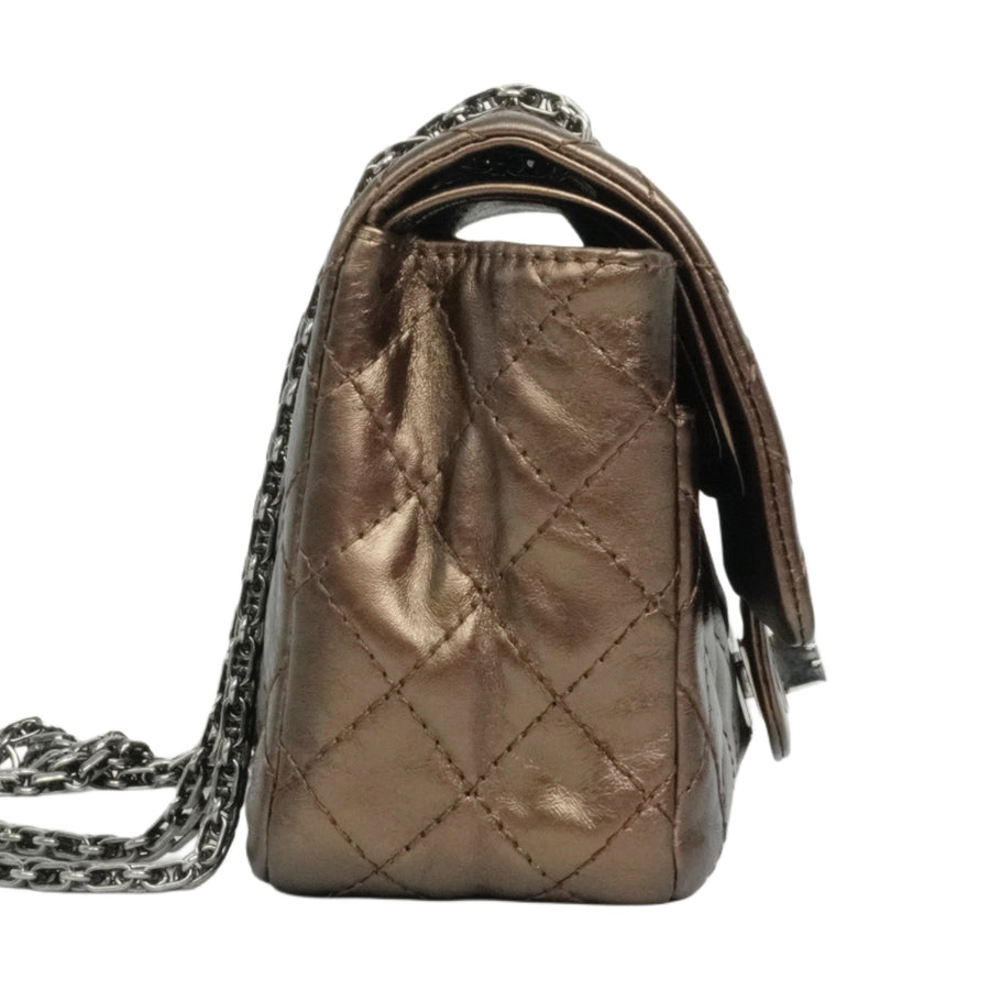 CHANEL 2008-2009 2.55 Matelassé Chain Double Flap Shoulder Bag with Pouch
