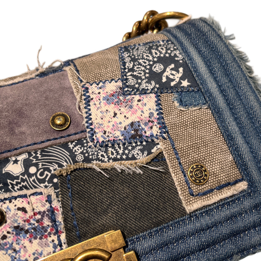 CHANEL Coco Mark Patchwork Denim Shoulder Bag