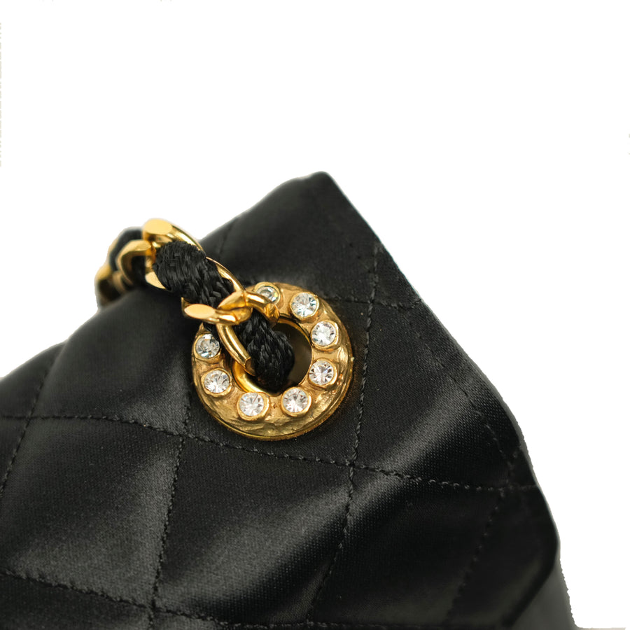 CHANEL 1986–1988 Matelassé Rhinestone Coco Mark Chain Shoulder Bag