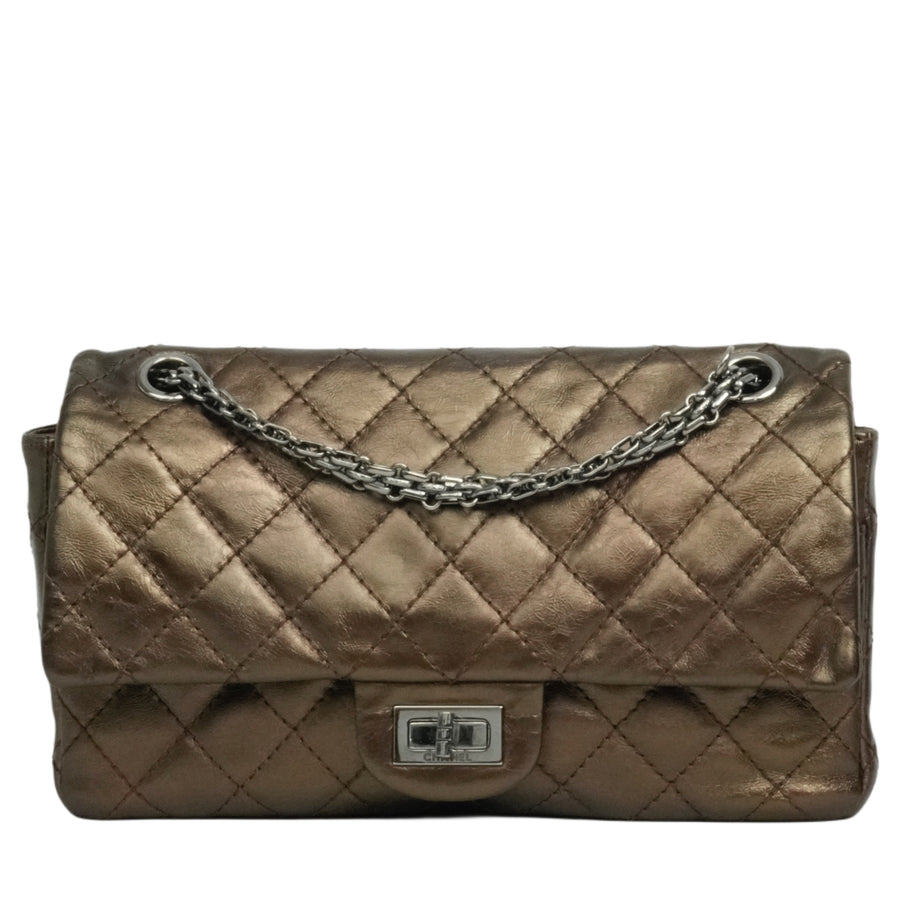 CHANEL 2008-2009 2.55 Matelassé Chain Double Flap Shoulder Bag with Pouch