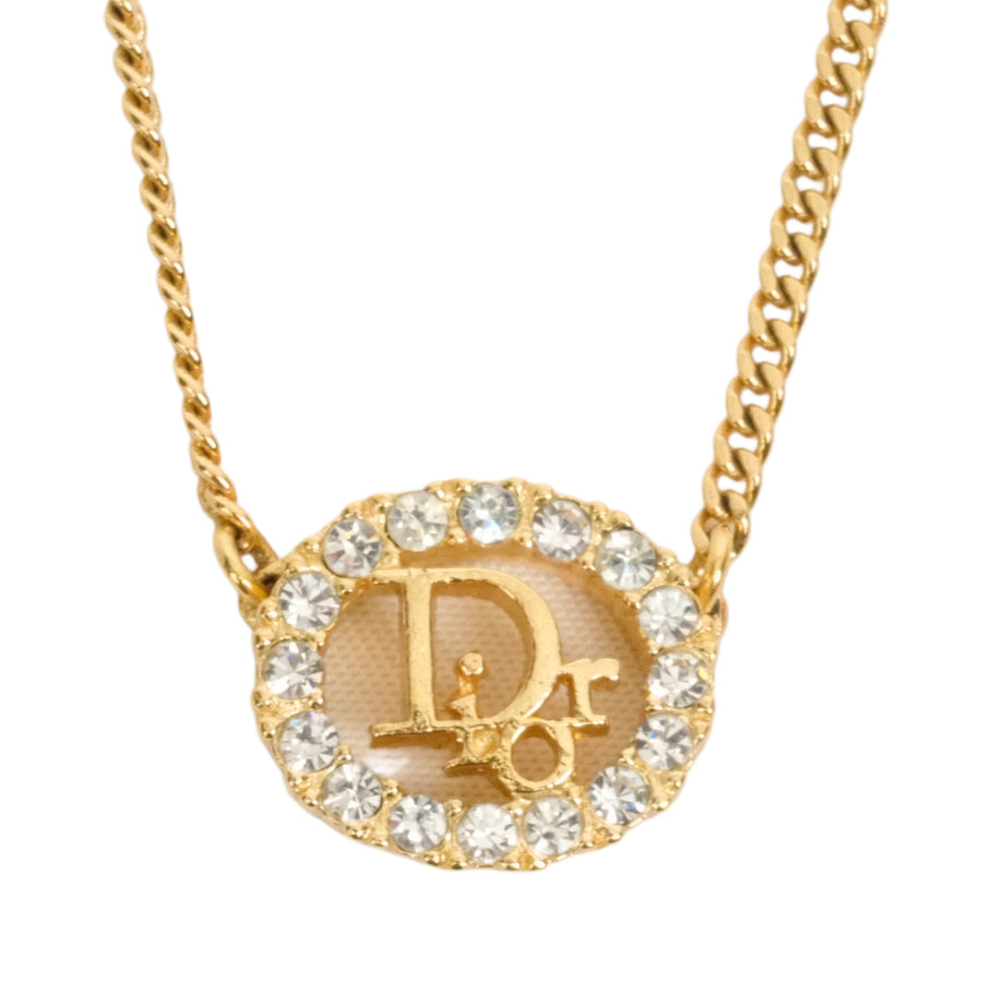CHRISTIAN DIOR Logo Oval Rhinestone Necklace
