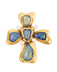 Vintage-Style Cross Motif Stone Brooch