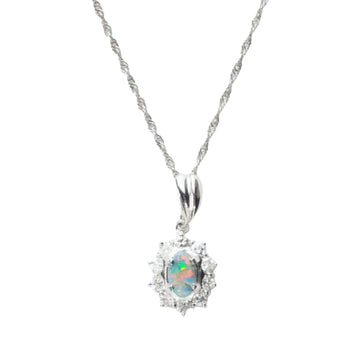 Opal Pt850 Gemstone Diamond Necklace