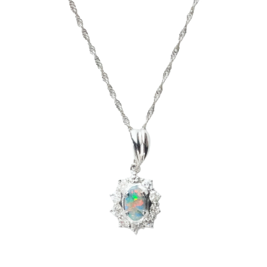 Opal Pt850 Gemstone Diamond Necklace