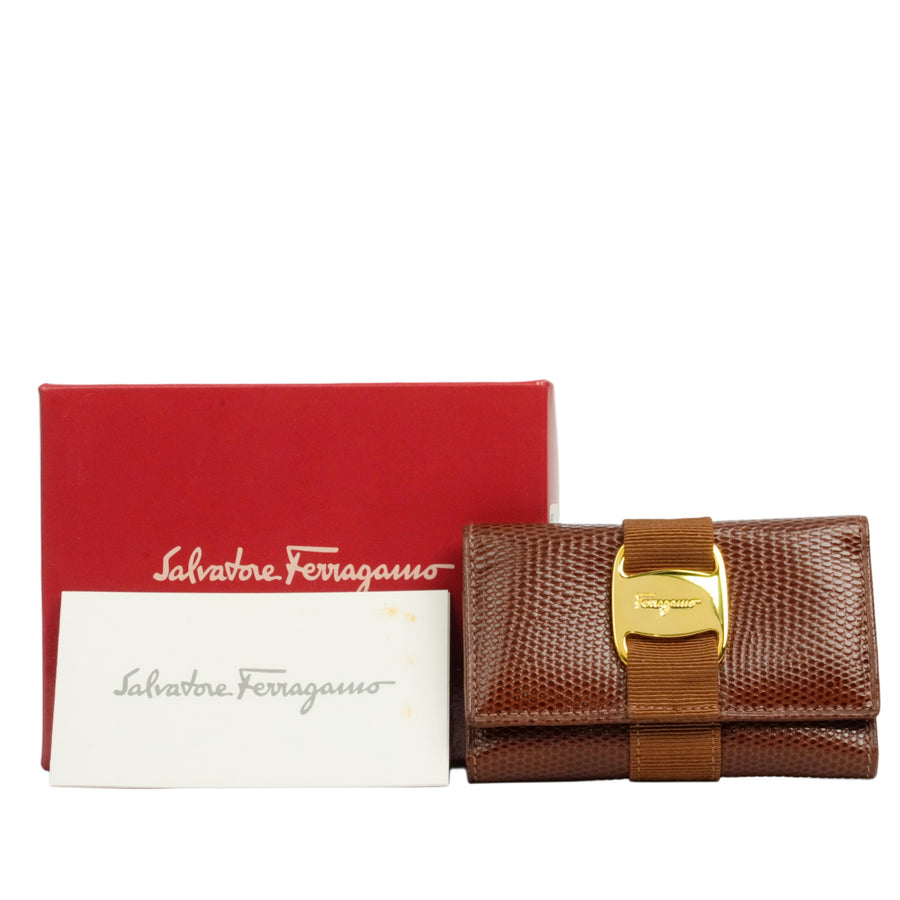 SALVATORE FERRAGAMO Lizard Pattern Vara Plate Key Case