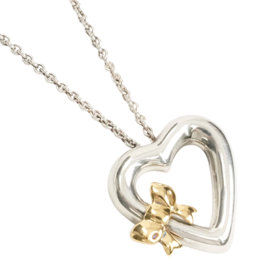 TIFFANY & CO. SV925 K18YG Open Heart Ribbon Necklace