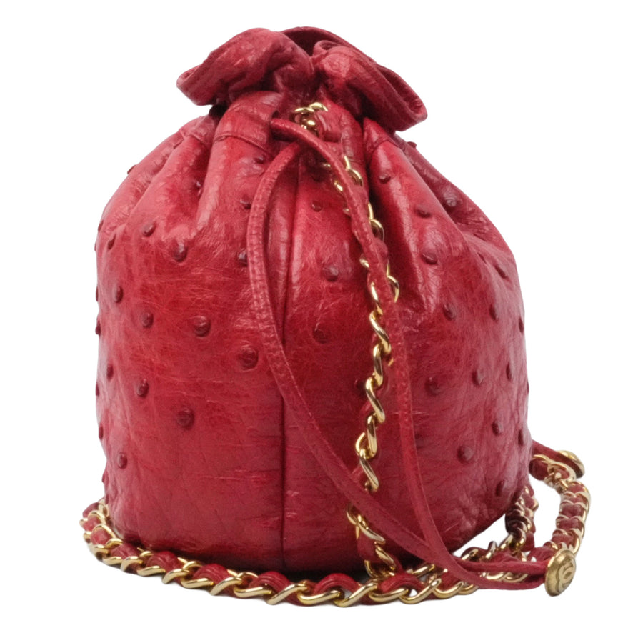 CHANEL 1986-1988 Drawstring Chain Ostrich Shoulder Bag