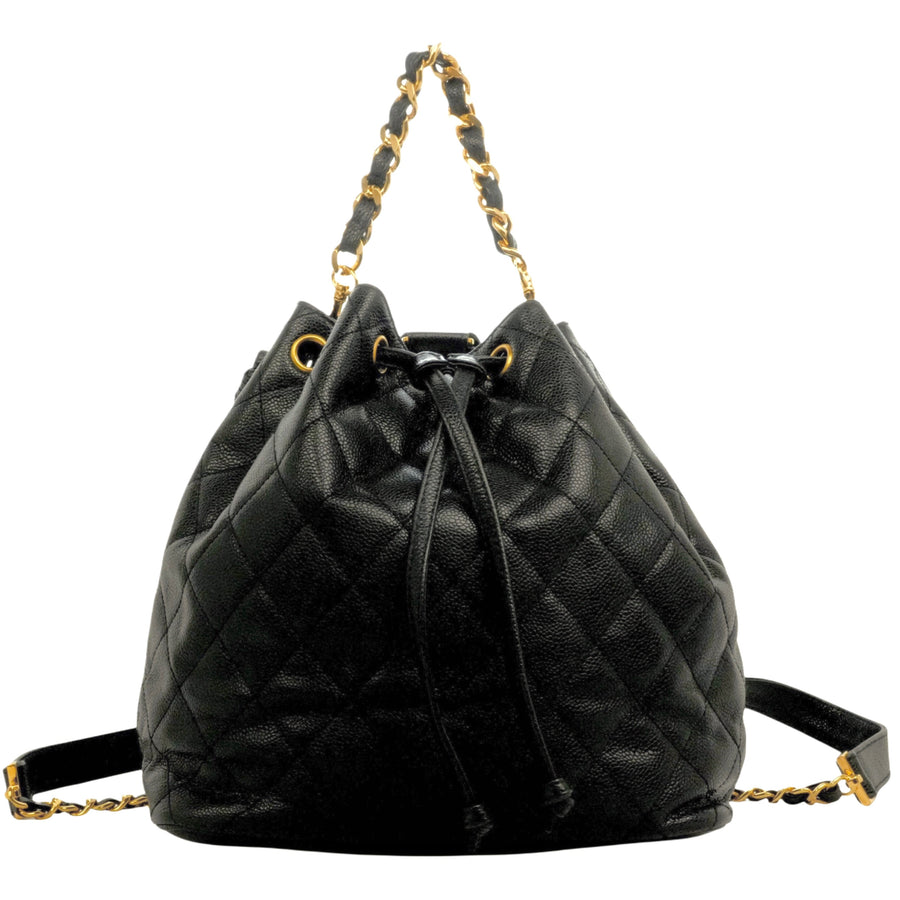 CHANEL 1994–1996 Drawstring Style Caviar Leather Backpack / Handbag