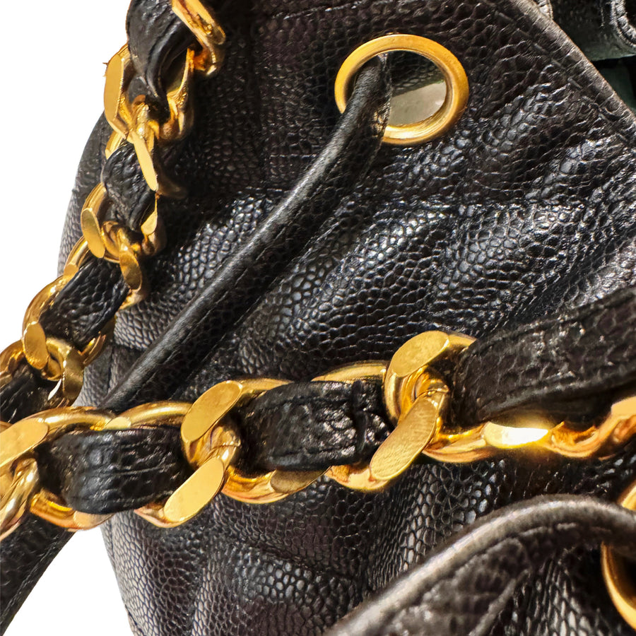 CHANEL 1994–1996 Drawstring Style Caviar Leather Backpack / Handbag