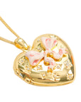 Vintage-Style Heart & Ribbon Motif Rhinestone Locket Necklace