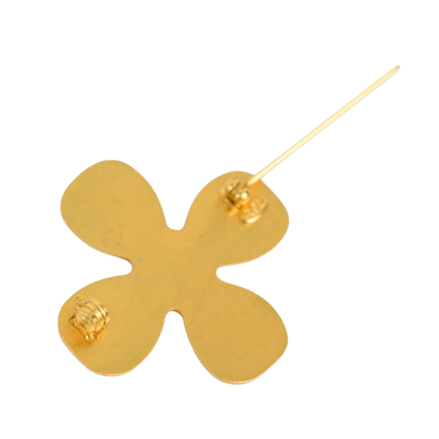CHANEL Coco Mark Clover Rhinestone Brooch