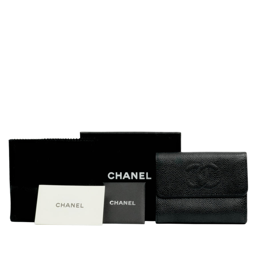 CHANEL 2003–2004 Caviar Leather Tri-Fold Wallet