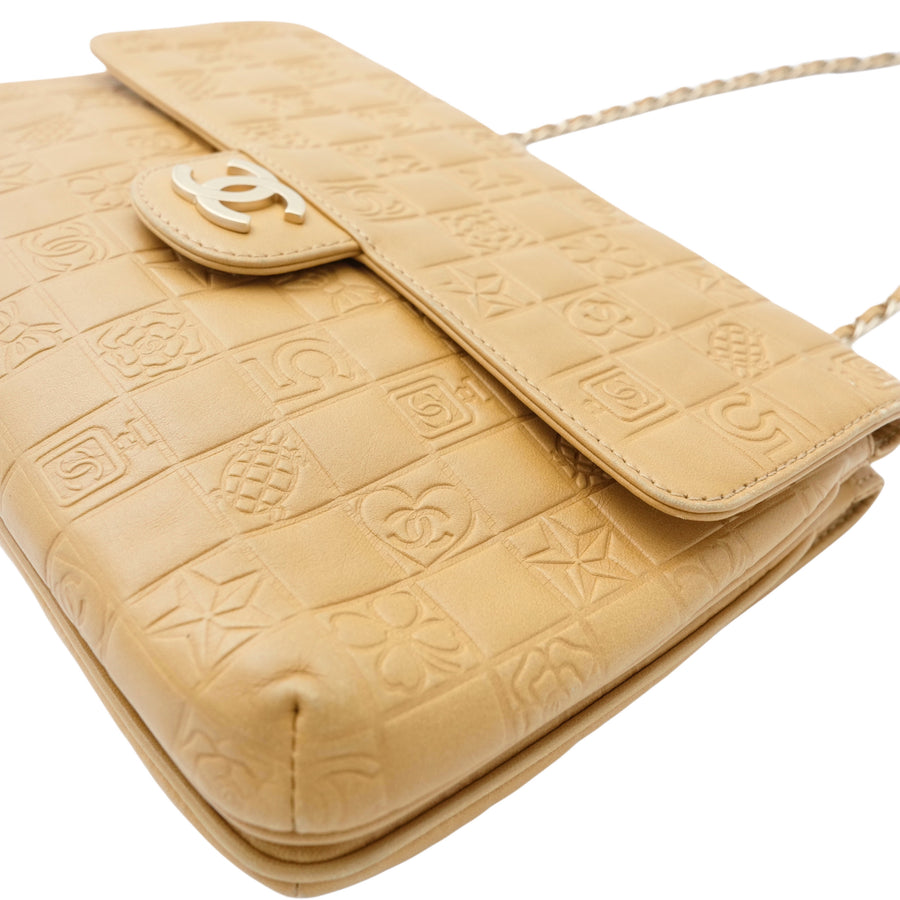 CHANEL 2003-2004 Embossed Logo Chain Double-Front Flap Shoulder Bag