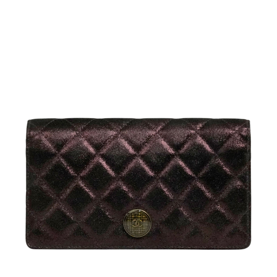 CHANEL Matelassé Tweed Bi-fold Long Wallet