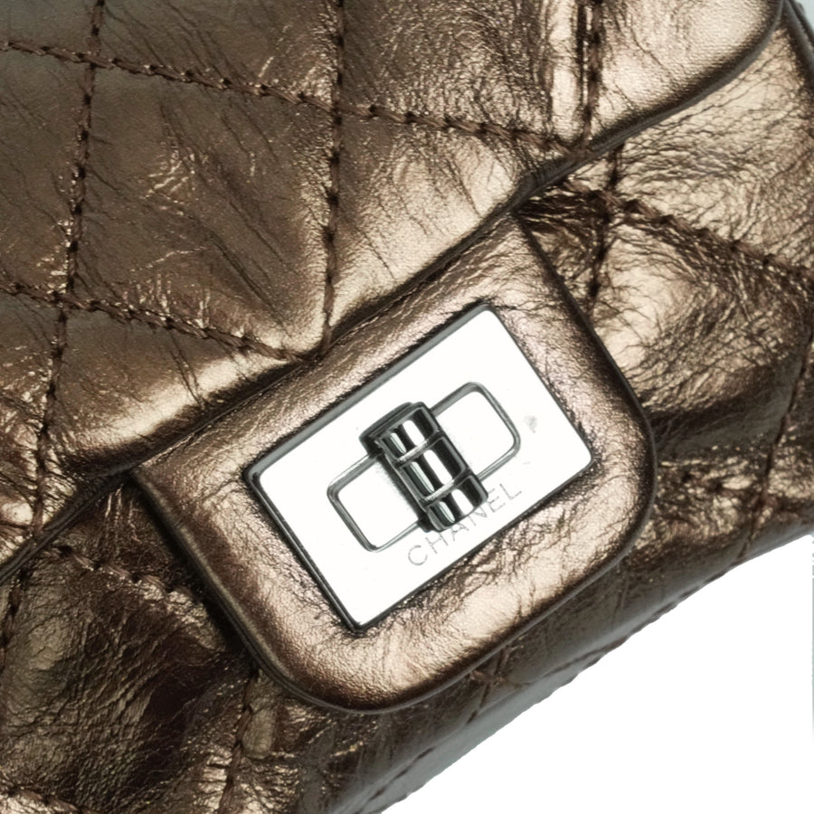 CHANEL 2008-2009 2.55 Matelassé Chain Double Flap Shoulder Bag with Pouch