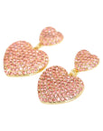 Vintage-Style Double Heart Motif Pink Rhinestone Earrings