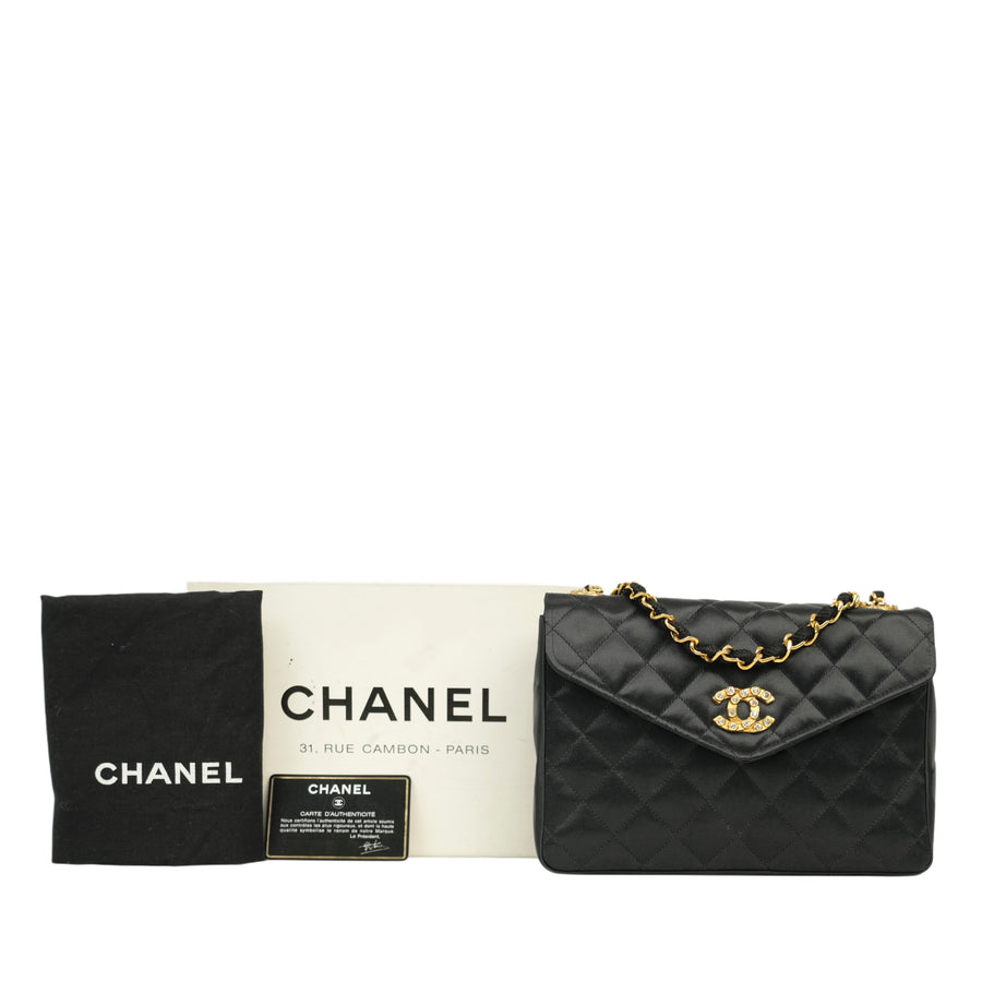 CHANEL 1986–1988 Matelassé Rhinestone Coco Mark Chain Shoulder Bag