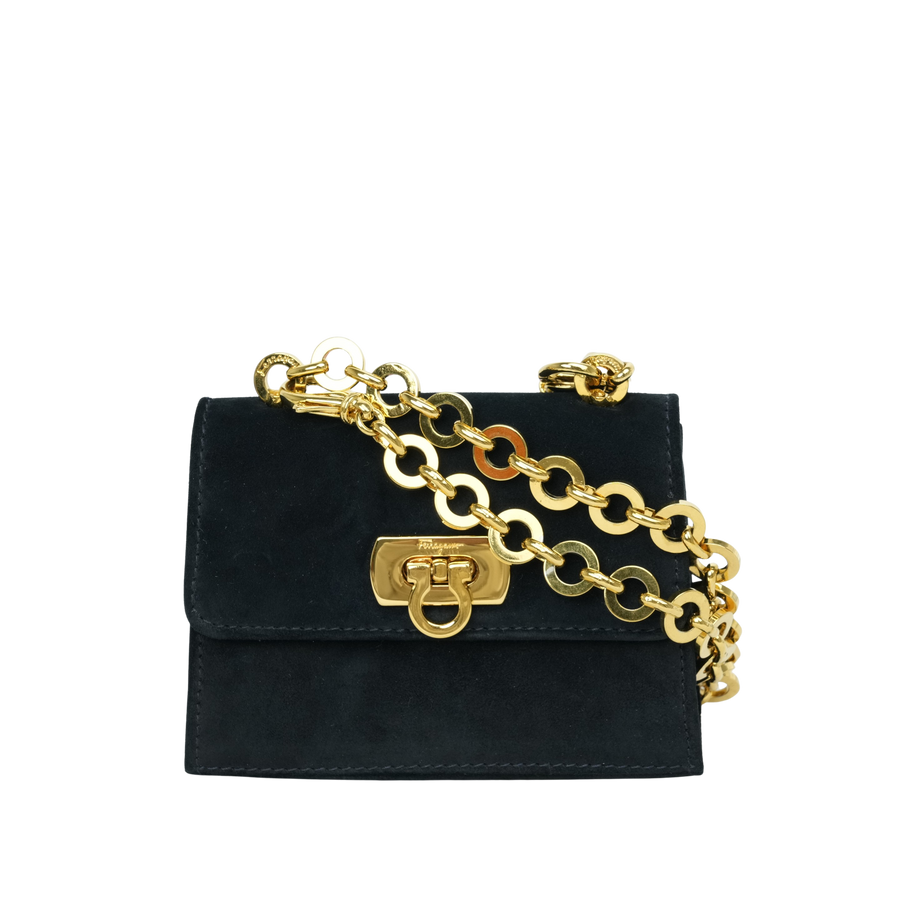 SALVATORE FERRAGAMO Suede Gancin Mini Shoulder Bag