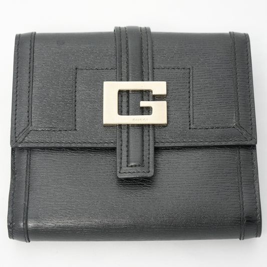 GUCCI Leather Logo W-Hook Compact Wallet